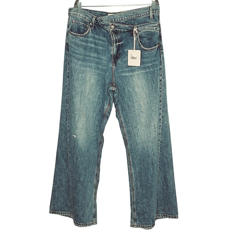 Pistola Ruby High Rise Palazzo Jeans Bell Vintage Asymmetric Crossover Blue 33